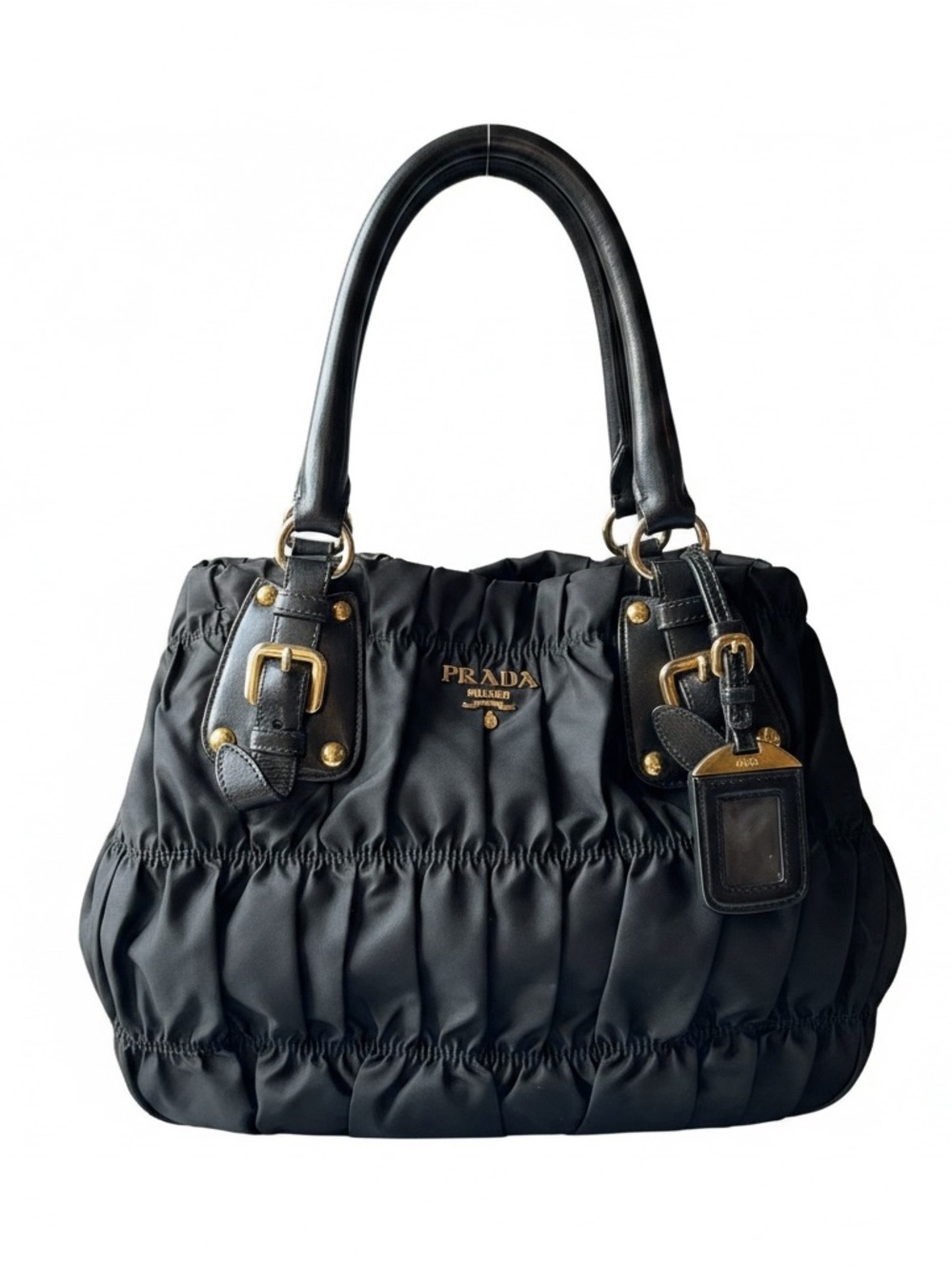 Prada Black Quilted Gaufre Shoulder Bag with Gold Hardware